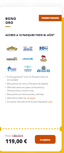 Bono parque oro por solo 119€