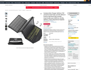 Camping Solar Charger 21W Panel Solar portatil USB de 2 Puertos USB Impermeable por solo 28€