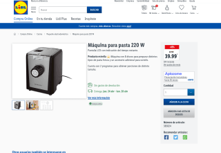 Máquina para pasta 220W Pantalla LCD por solo 39,99€