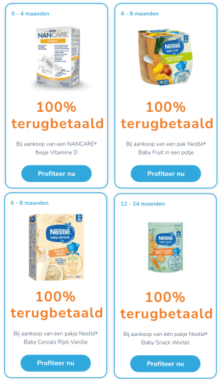 Probeer veel babyproducten gratis met 100% cashback acties