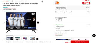 Hisense 40A4N Smart TV HD 40 Pulgadas TV con Modo Juego Deportes IA Dolby DTS HD VIDAA U6 por solo º66,60€