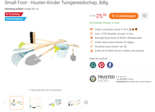 Small Foot - Houten Kinder Tuingereedschap, 8dlg. voor €25 bij Lobbes