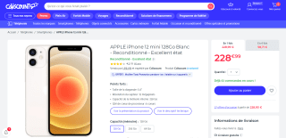 Smartphone APPLE iPhone 12 mini 128Go Blanc à 228,99€