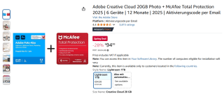 1 jaar Adobe Creative Cloud + 1 jaar McAfee voor €94,99 bij Amazon DE