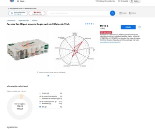 Cerveza San Miguel especial Lager pack de 28 latas de 33 cl por 19,19€