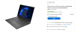 HP Victus R5 15.6" Ryzen 5 8GB RTX 4050 512GB SSD por $13,599 en Walmart