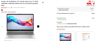 Portátil HP 15s-fd0154ns, 15.6" Full HD, Intel Core i7-1255U, 16GB RAM, 512GB SSD, Gráficos Iris Xe por 489€