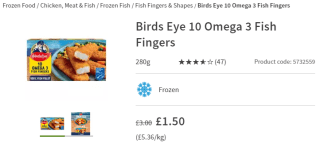 Garner Birds Eye 10 omega 3 fish fingers from Asda as low as £1.50