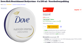 Dove Rich Nourishment Bodycrème - 6 x 150 ml - voor €4,81 bij Bol.com