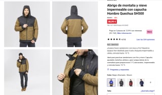 Abrigo de montaña y nieve impermeable con capucha Hombre Quechua SH500 por 38,99€