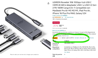 UGREEN Revodok 106 10Gbps Hub USB C HDMI 4K 60Hz por 16,86€