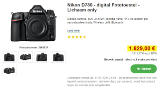 Nikon D780 body voor €1829 bij Proshop