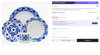 Tech Vajilla de porcelana de 6 servicios 30 piezas, con un diseño elegante para su mesa. Bengoa gourmet Tools por 31.49€ (Cuenta Nueva 19.49€)