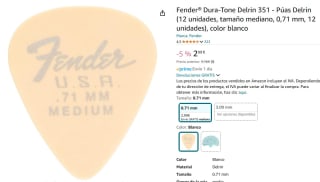 Púas Delrin marca Fender (12 unidades, tamaño mediano, 0,71 mm, 12 unidades por 2,99€