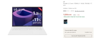 Ordenador Portátil LG Gram 17Z90Q, i7, 16GB, 1TB SSD, 17", W11 por 1259.1€