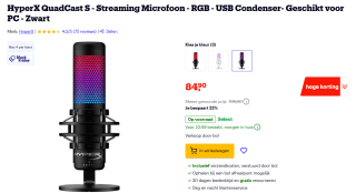 HYPERX QuadCast S RGB USB Condenser Microphone voor €84,90 bij Bol