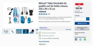 Mistral Tabla hinchable de paddle surf de doble cámara 320 x 84 x 15 cm por 189,99€