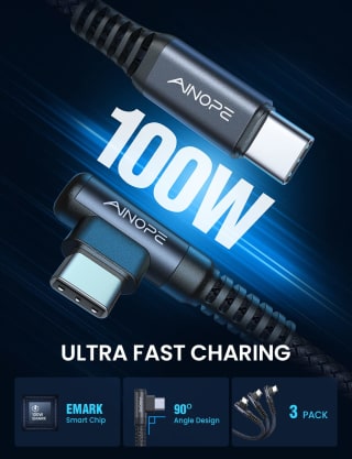 AINOPE 3 x USB C-kabel 100 W [2 m + 2 m + 3 m] voor €16,49 bij Amazon