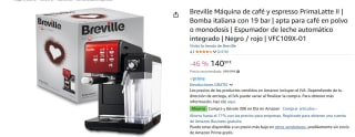 Máquina de café y espresso Breville PrimaLatte II por 140,90€
