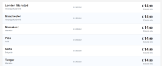 Diverse tickets enkele reis vanaf 14,99 bij Ryan Air