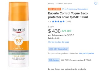 Protector Eucerin Control Toque Seco FPS50+ $307 | Mercado Libre