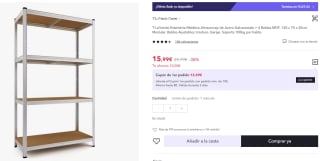 T-LoVendo Estantería Metálica + 4 Baldas MDF, 140 x 70 x 30cm Soporta 100kg por balda por 15,99€ (cuenta nueva por 9,59€)