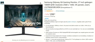 Samsung Odyssey G6 LS27BG650EUXEN 27" Quad HD 240Hz Curved VA monitor voor €299 bij Amazon