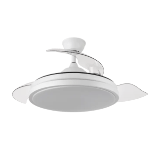 Ventilador de techo con luz led, motor DC, color blanco, aspas retráctiles, mando a distancia, temporizador, memoria de luz, 3 tonalidades y 6 velocidades por 53.43€