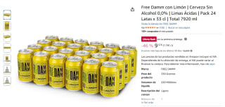 24 latas Free Damm con Limón Cerveza Sin Alcohol 0,0% 33 cl por 9,12€