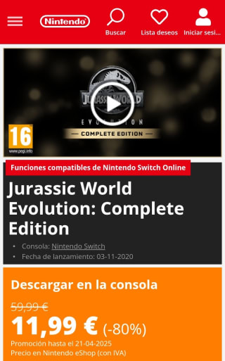 Jurassic World Evolution Complete Edition Nintendo Switch por 11,99€.