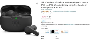 JBL Wave Beam Headset True Wireless Stereo (TWS) voor €45 bij Amazon