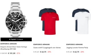 15% extra korting op alles van Emporio Armani kleding & accessoires tot 75% korting bij Secret Sales