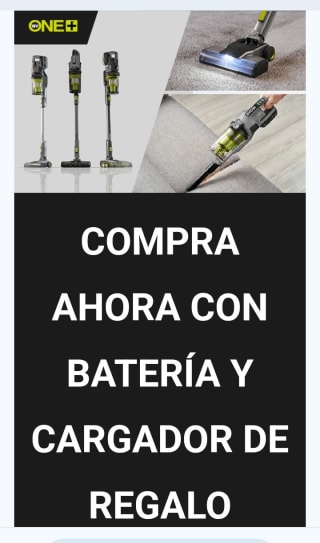 Cargador y batería de Regalo con compra en sección Limpieza desde Ryobi.
