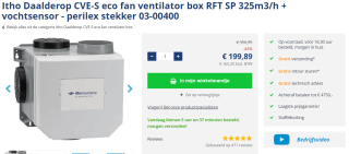 Itho Daalderop MV-unit 375, RV-sensor inside, perilexstekker voor €199,89 bij Ventilatieland