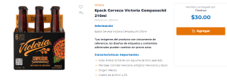 6pack Cerveza Victoria Cempasúchil 210ml por $30 en Chedraui
