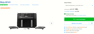 Ninja AF451EU Dubbele Airfryer XXL - Twee Kookvakken - 9,5 Liter voor €199 bij Coolblue