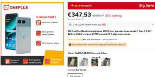 OnePlus Nord 4 256GB voor €347,53 bij Aliexpress