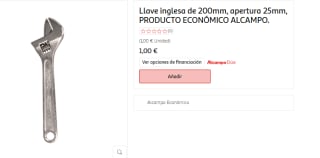 Llave inglesa de 200mm, apertura 25mm por 1€ y metro 5 metros por 1€