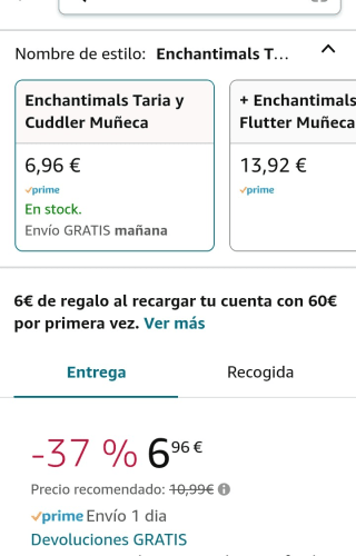 Enchantimals Taria y Cuddler Muñeca con mascota gato por 6,96€.