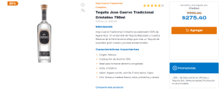 Tequila Jose Cuervo Tradicional Cristalino 750ml por $275.40 en Chedraui