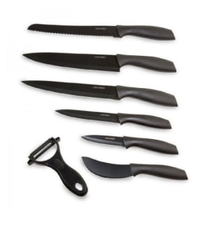 Juego de 7 Cuchillos Profesionales Cecotec Titanium. Acero Inoxidable, Recubrimiento cerámico, Hoja de 2mm de grosor, Incluye Estuche por 9.99€