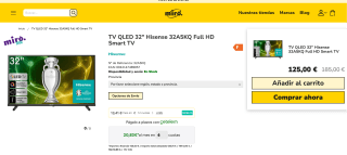 TV QLED 32" Hisense 32A5KQ Full HD Smart TV por solo 125€