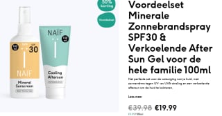 Naïf Minerale Zonnebrandspray SPF30 & Verkoelende After Sun Gel voor €14 met code