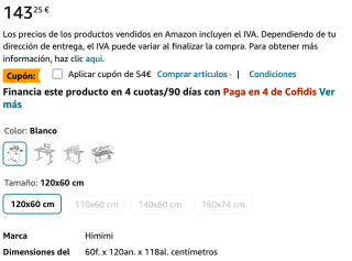 Escritorio eléctrico 120x60cm anticolisión 140x60cm por 89,25€