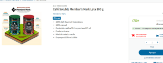 Café Soluble Member's Mark Lata 300gr por $70