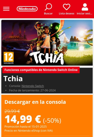 Tchia Nintendo Switch por 14,99€.