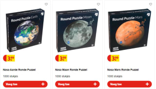 Ronde puzzels (Aarde, Maan, Mars) 1000 stukjes voor €3,99 bij Kruidvat