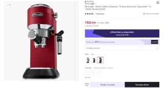 Cafetera para Espresso y Cappuccino marca De'Longhi Dedica por 143,99€