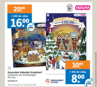 December kalender krasloten vanaf €8 + airmiles bij de AH