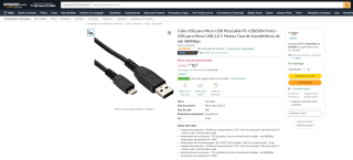 Cabo USB para Micro USB 2.0 de 3 Metros - R$ 10,53